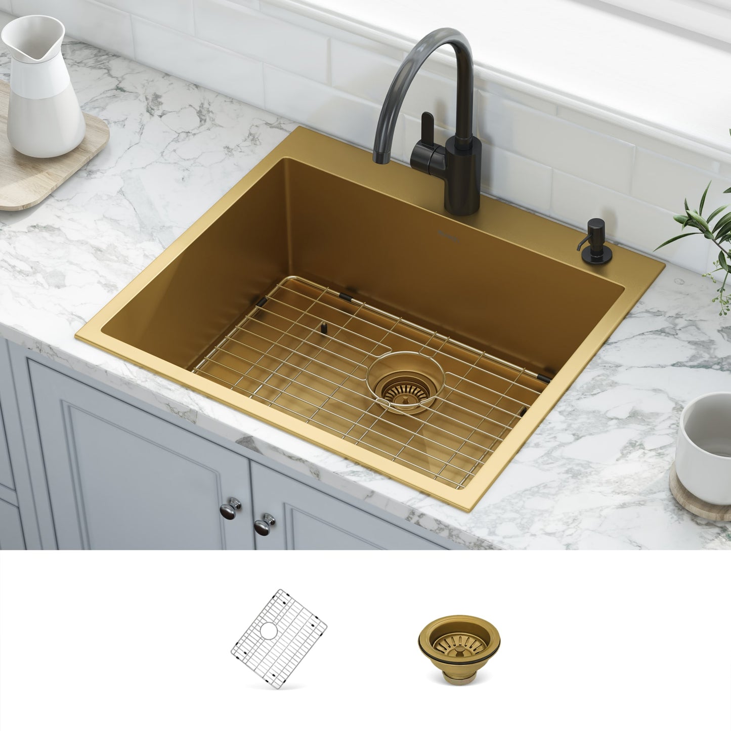 Ruvati Terraza Drop-in 25-in x 22-in Stainless steel Single bowl 16 -Gauge Workstation Kitchen Sink