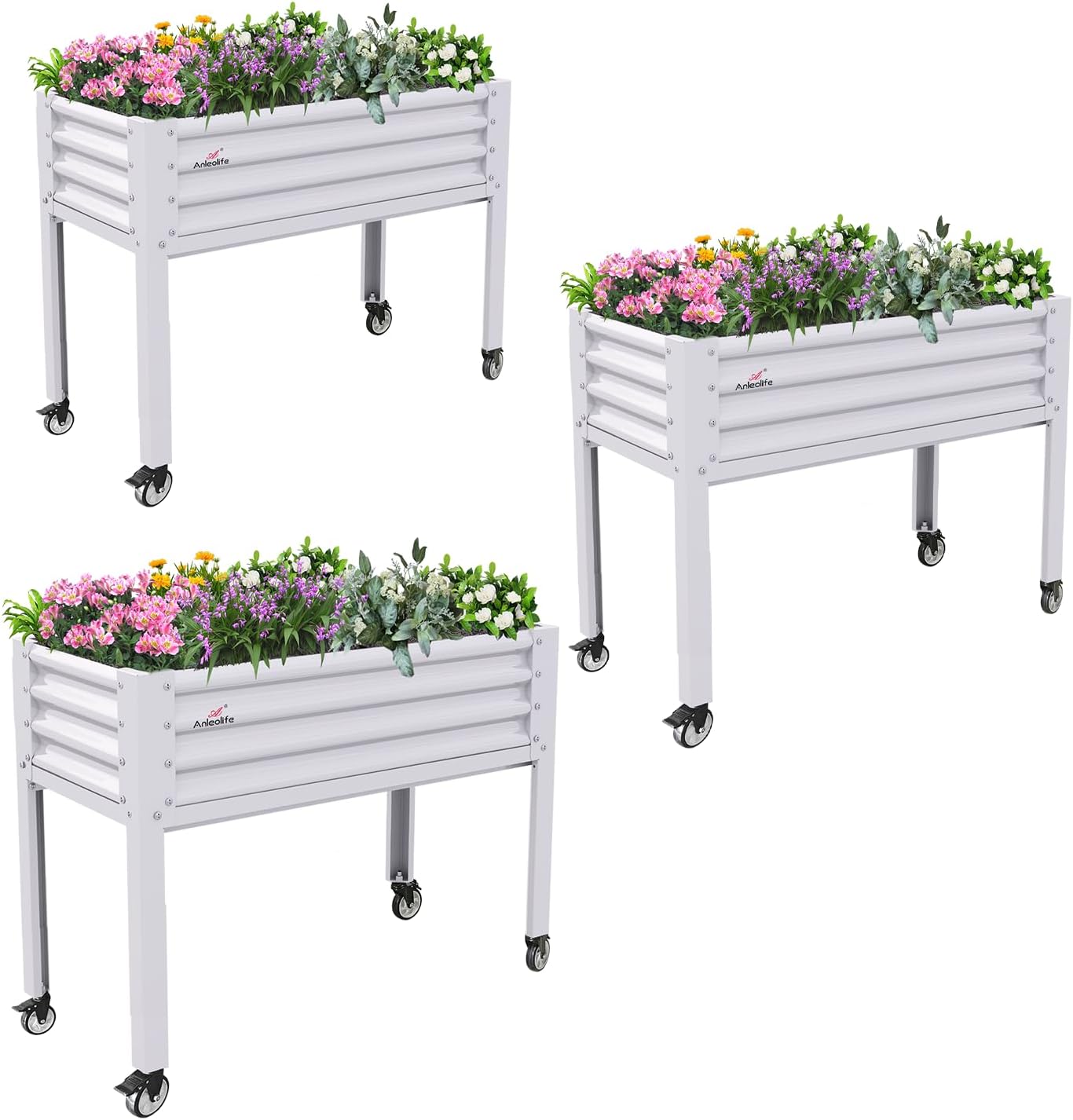 Zeus & Ruta 68-cu ft 24-in W x 48-in L x 35-in H Elevated Antique White Galvanized Metal Raised Garden Bed