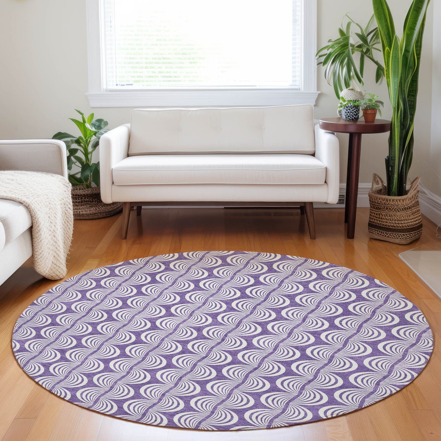 Addison Rugs Chantille ACN1055PP 8 x 8 (ft) Loomed Polyester Purple Round Indoor/Outdoor Geometric Machine washable Pet Friendly Area rug
