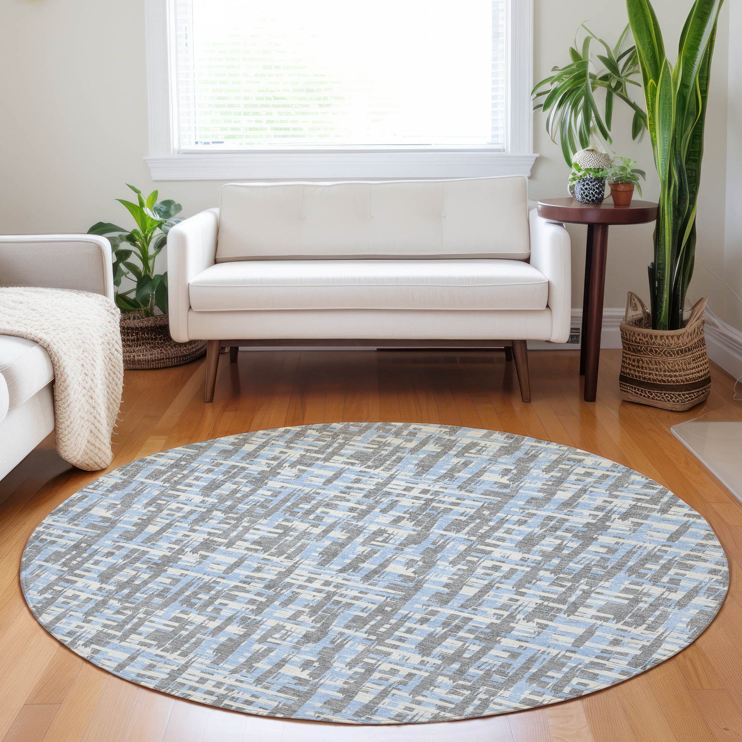 Addison Rugs Chantille ACN1060SV 8 x 8 (ft) Loomed Polyester Silver Round Indoor/Outdoor Geometric Machine washable Pet Friendly Area rug