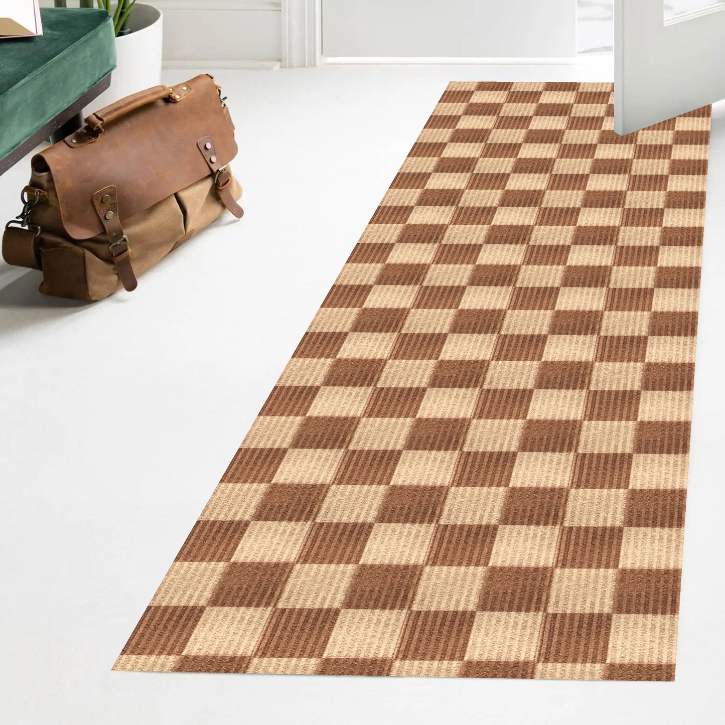 Playa Rug Extra Long Non-Slip Custom Cut Carpet for Hallways 3 x 43 (ft) Loomed Polyester Check-Beige Rectangular Indoor/Outdoor Geometric House Wahable Pet Friendly Runner rug