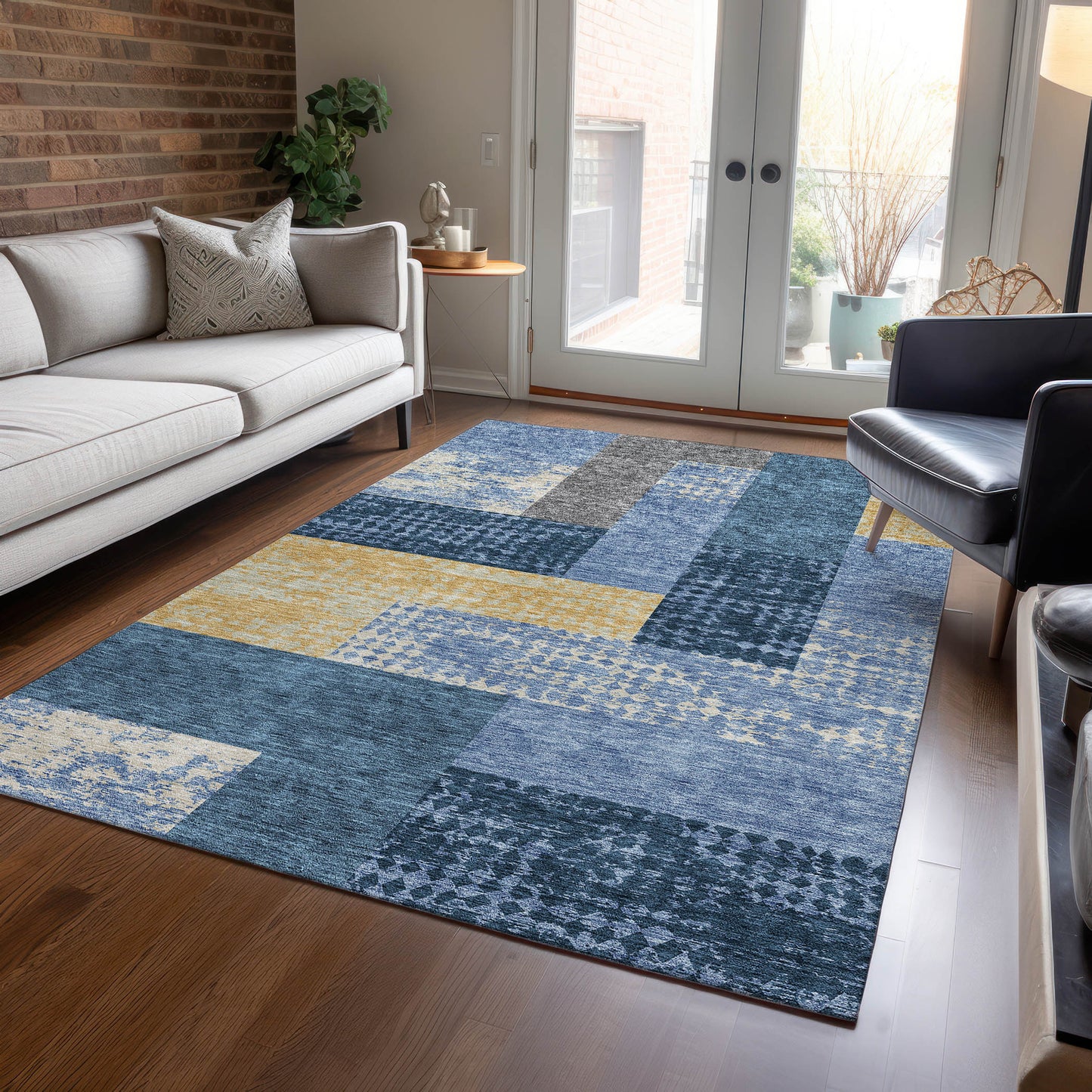 Addison Rugs Chantille ACN941DN 9 x 12 (ft) Loomed Polyester Denim Rectangular Indoor/Outdoor Machine washable Pet Friendly Area rug