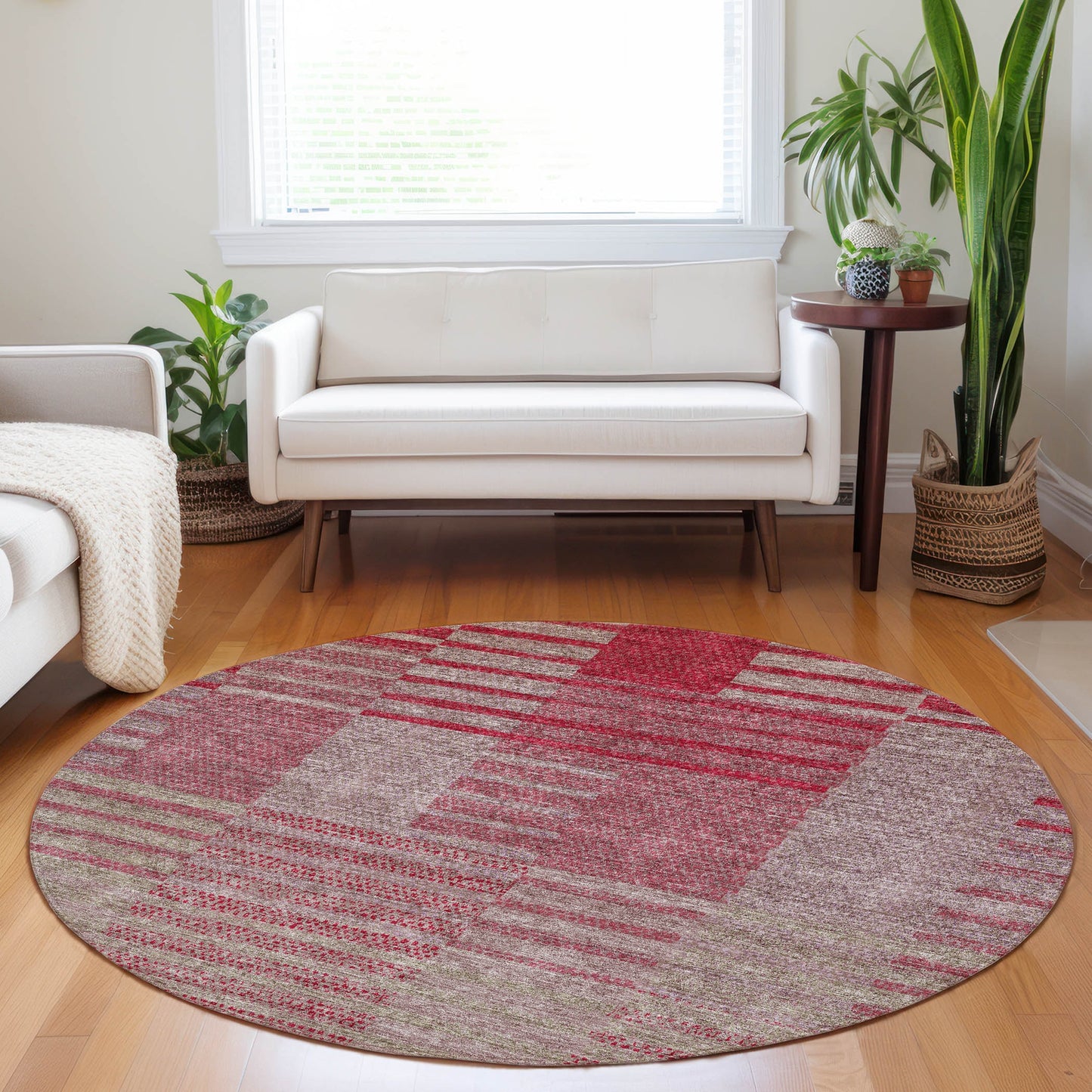 Addison Rugs Chantille ACN954GA 8 x 8 (ft) Loomed Polyester Garnet Round Indoor/Outdoor Geometric Machine washable Pet Friendly Area rug