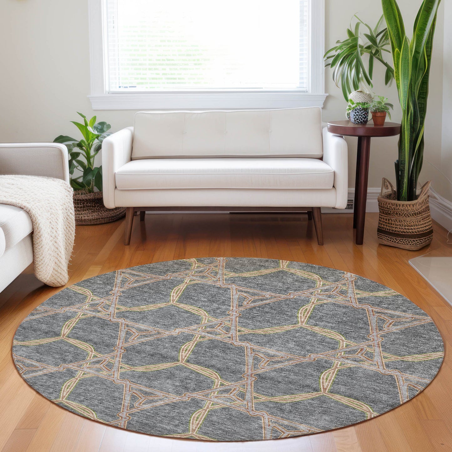 Addison Rugs Chantille ACN959GY 8 x 8 (ft) Loomed Polyester Gray Round Indoor/Outdoor Geometric Machine washable Pet Friendly Area rug