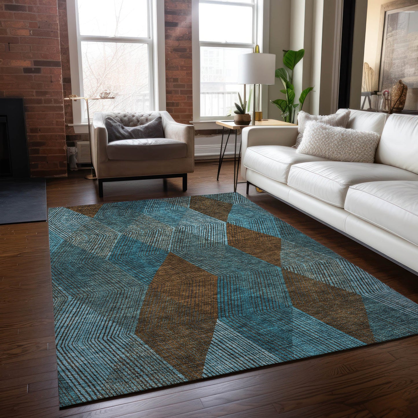 Addison Rugs Chantille ACN962TE 9 x 12 (ft) Loomed Polyester Teal Rectangular Indoor/Outdoor Machine washable Pet Friendly Area rug