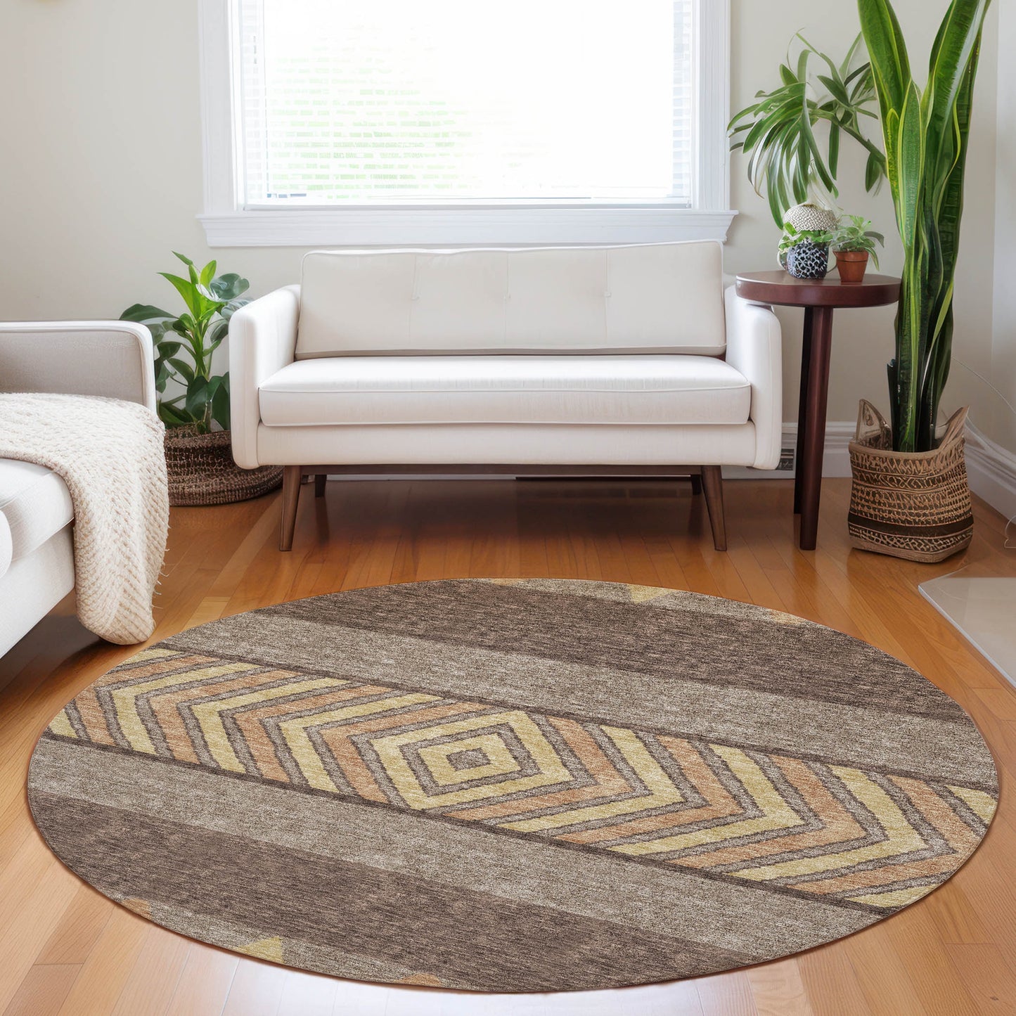 Addison Rugs Chantille ACN965BR 8 x 8 (ft) Loomed Polyester Brown Round Indoor/Outdoor Geometric Machine washable Pet Friendly Area rug
