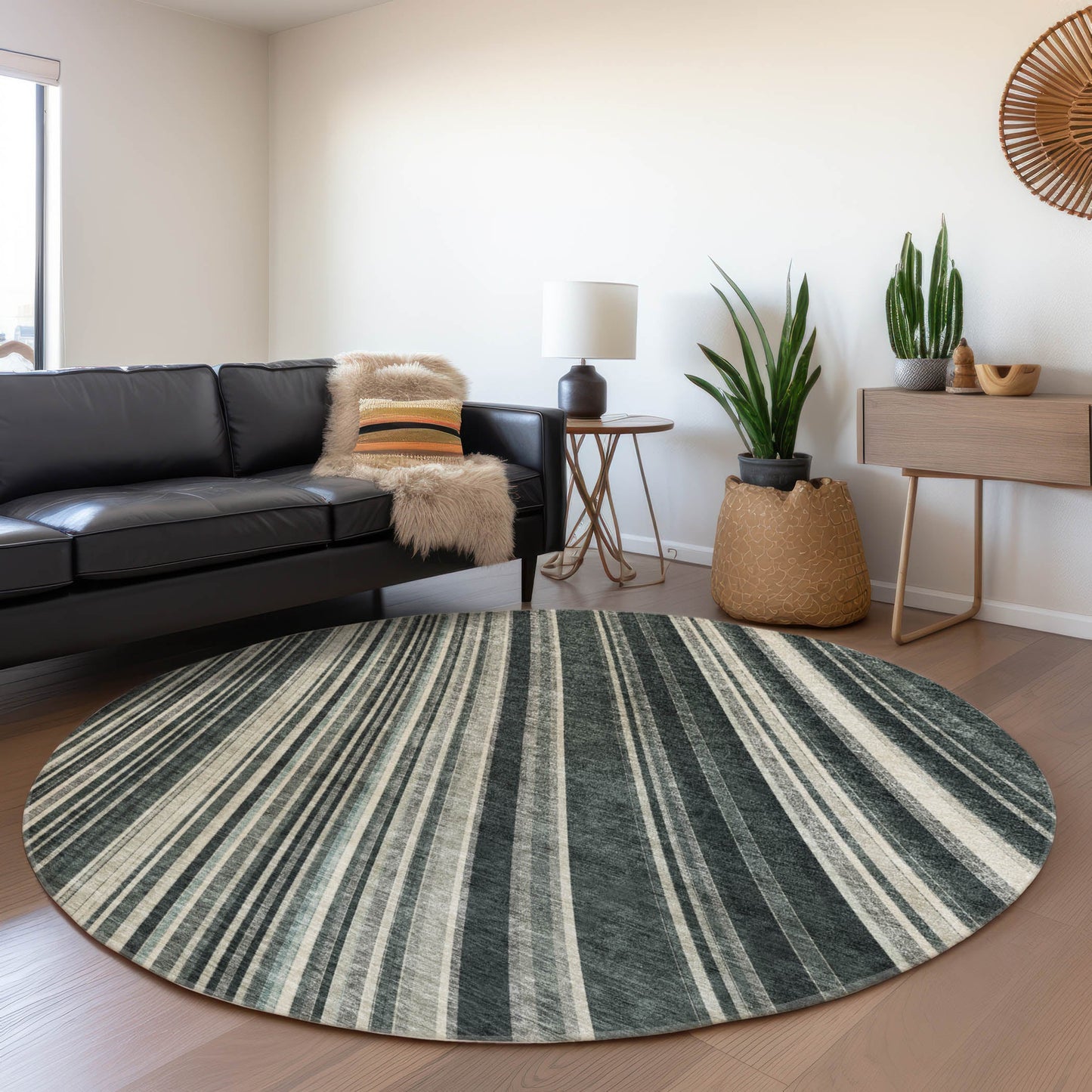 Addison Rugs Chantille ACN981BK 8 x 8 (ft) Loomed Polyester Black Round Indoor/Outdoor Geometric Machine washable Pet Friendly Area rug