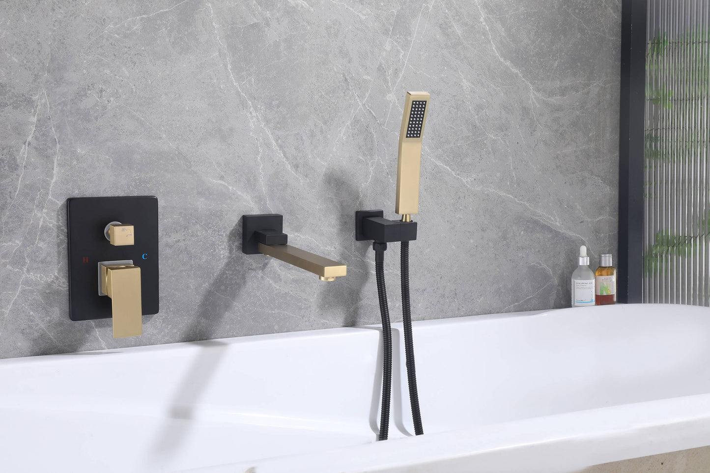 Royal Guard Matte Black 1-handle Deck-mount Roman Swivel Bathtub Faucet with Hand Shower ( Valve Included )