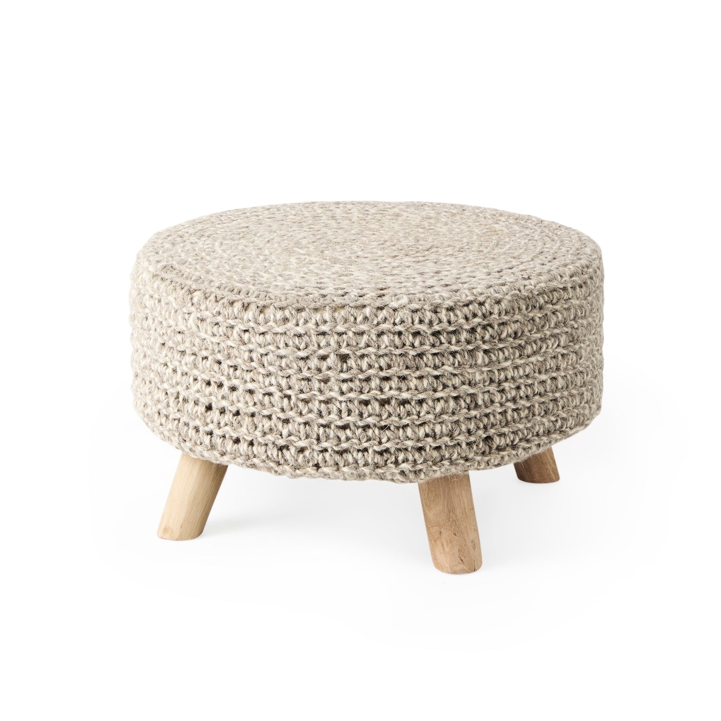 Mercana Country Gray Wool Round Ottoman