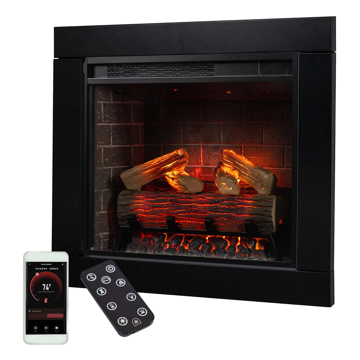 Modern Ember 24 Brick Uptown with Trim Kit Smart Electric Fireplace Insert