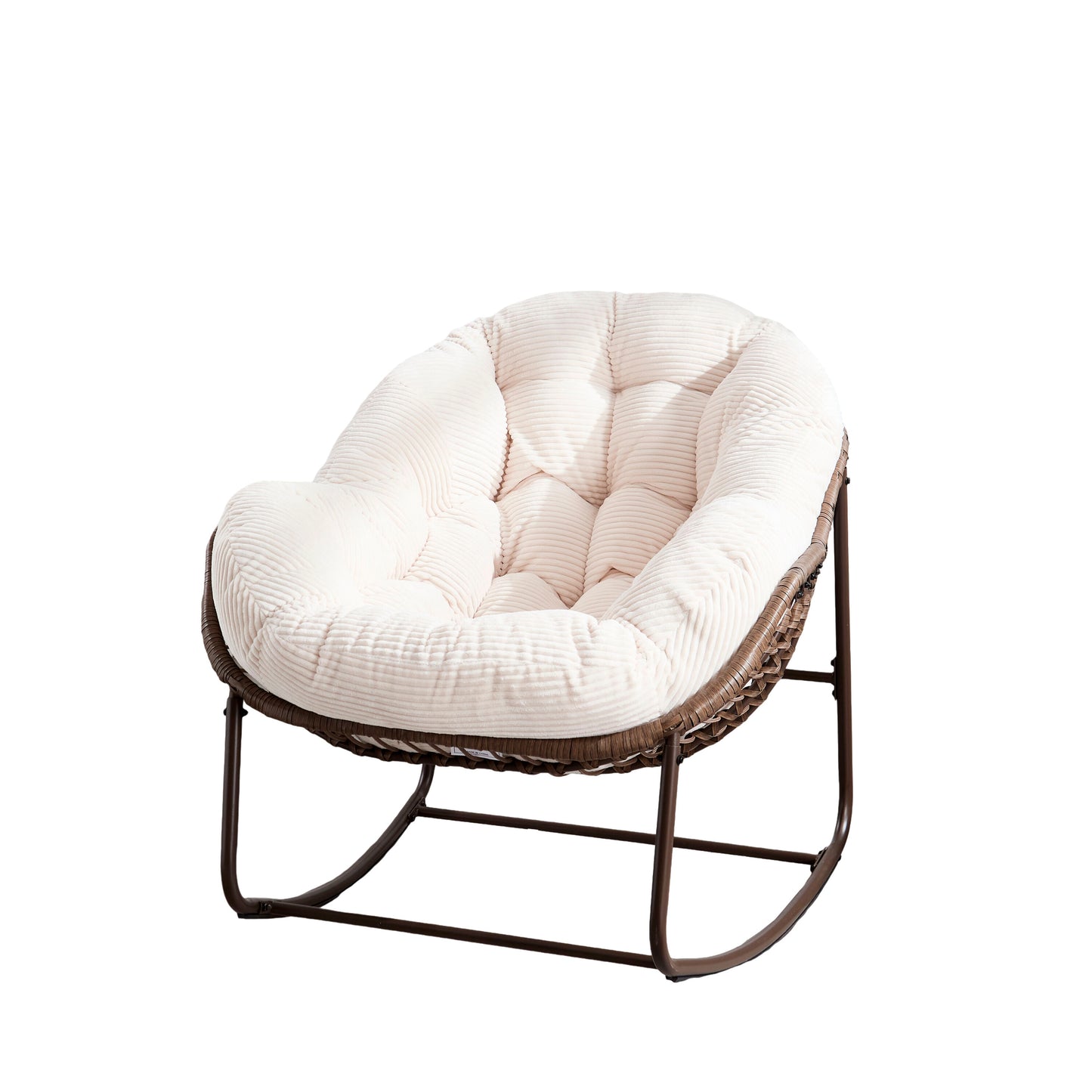 AHIOU HOME Elijah Rattan Brown Metal Frame Rocking Chair with White Cushioned Seat
