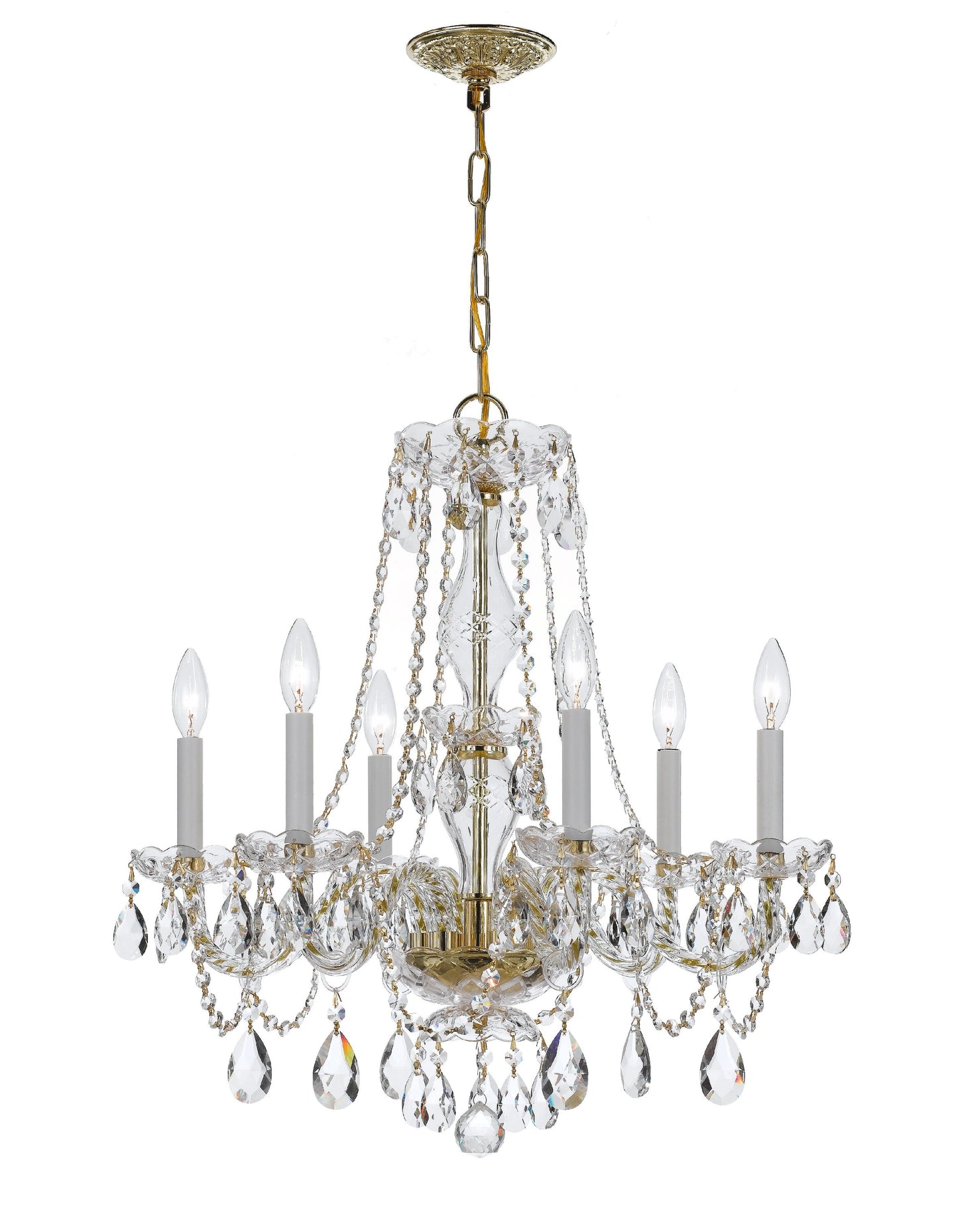 Crystorama Traditional Crystal 6 -Light Polished Gold Traditional Crystal For Use in Bathrooms, Bedrooms, Dining Rooms, Foyers, Kitchens, Living Rooms Chandelier
