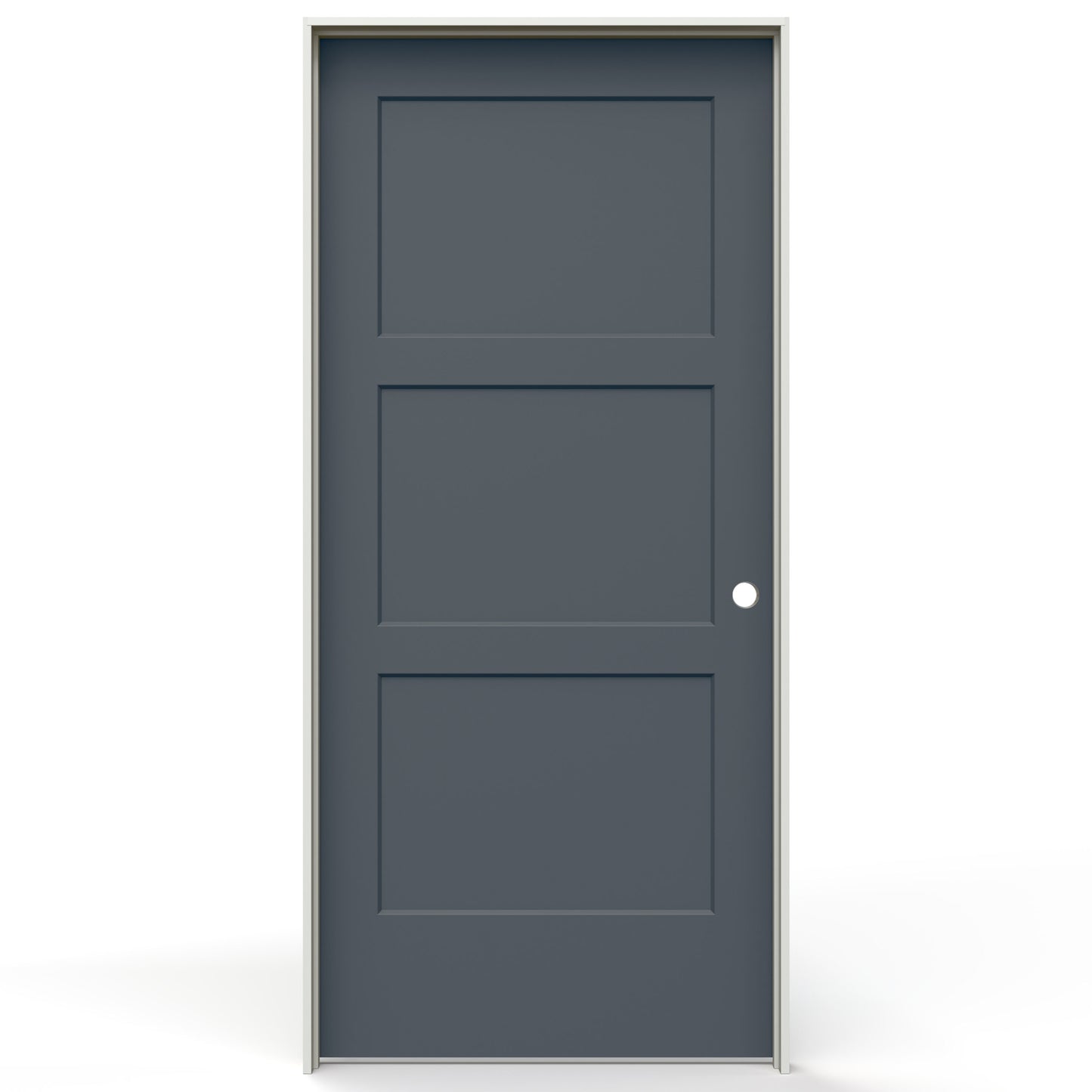 JELD-WEN 36-in x 80-in Steele Gray Solid core 3-panel Left hand Smooth Prefinished Molded composite Flat Jamb Single Prehung Interior Door with