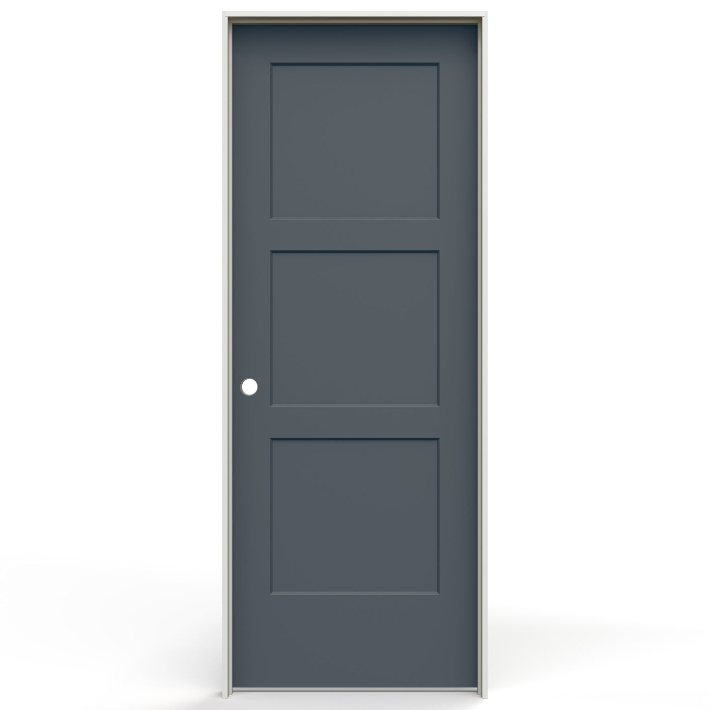 JELD-WEN 28-in x 80-in Steele Gray Hollow core 3-panel Right hand Smooth Prefinished Molded composite Flat Jamb Single Prehung Interior Door