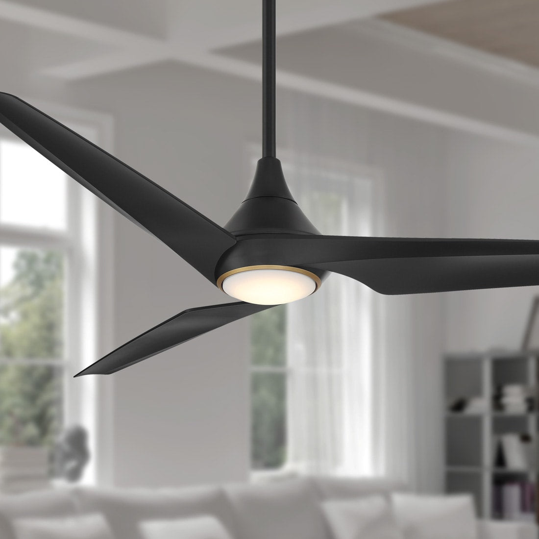 Minka Aire Switch-3 60-in Coal Black with Coal Black Blades Integrated LED Downrod or Flush Mount Smart Ceiling Fan With Light 3 -Blade