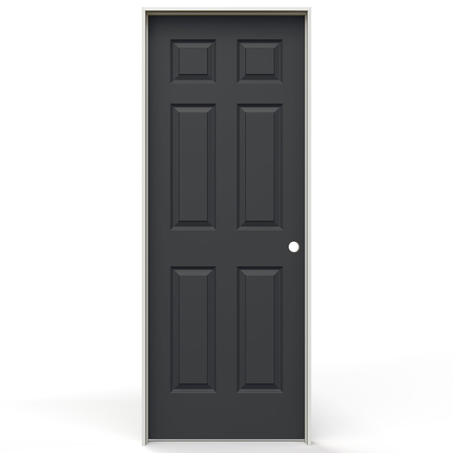 JELD-WEN 28-in x 80-in Black Solid core 6-panel Left hand Textured Prefinished Molded composite Flat Jamb Single Prehung Interior Door