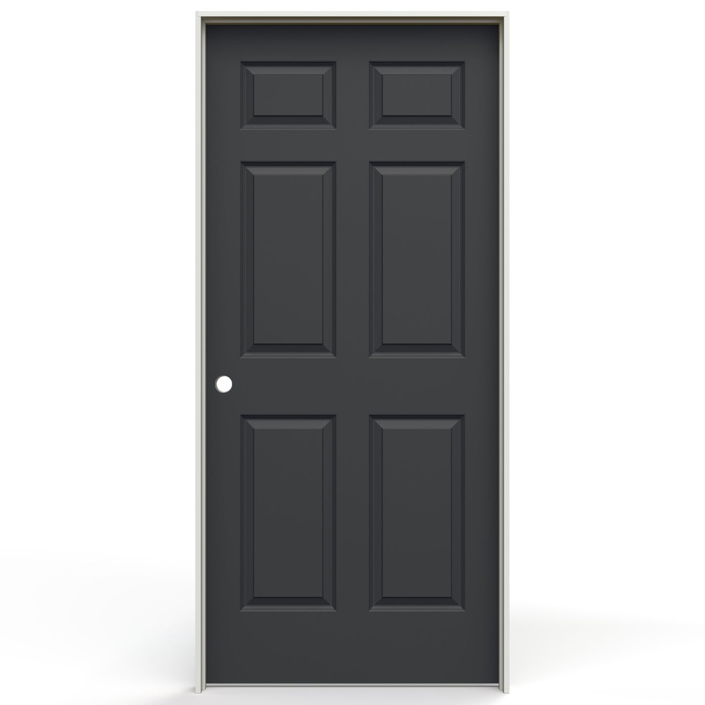 JELD-WEN 36-in x 80-in Black Solid core 6-panel Right hand Textured Prefinished Molded composite Flat Jamb Single Prehung Interior Door with