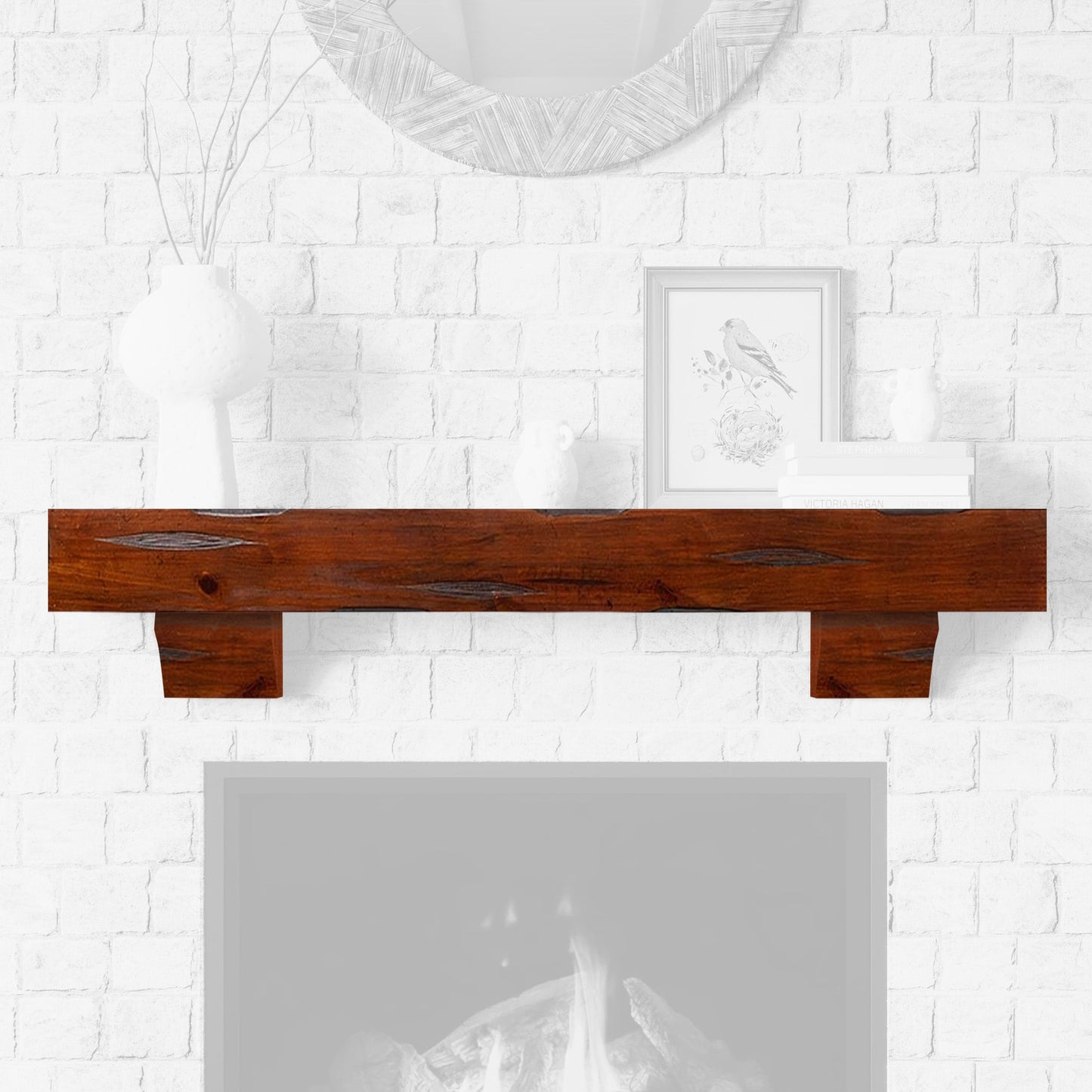 Mantels Direct 60-in W x 5-in H x 9-in D Cherry Rustic Distressed Stained Pine Hollow Rustic Fireplace Mantel Shelf