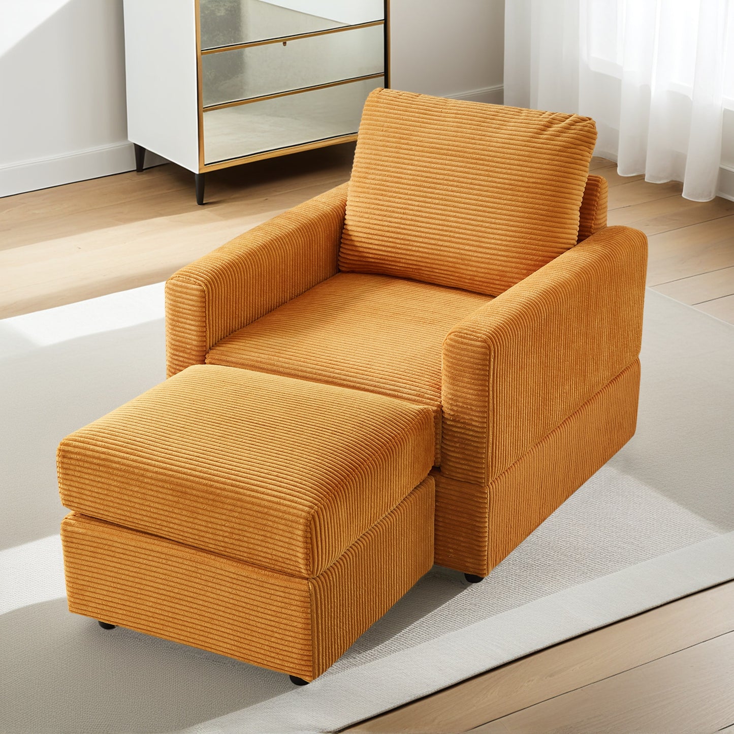 Hrinhom 32-in W Modern YELLOW Corduroy Accent Armchair