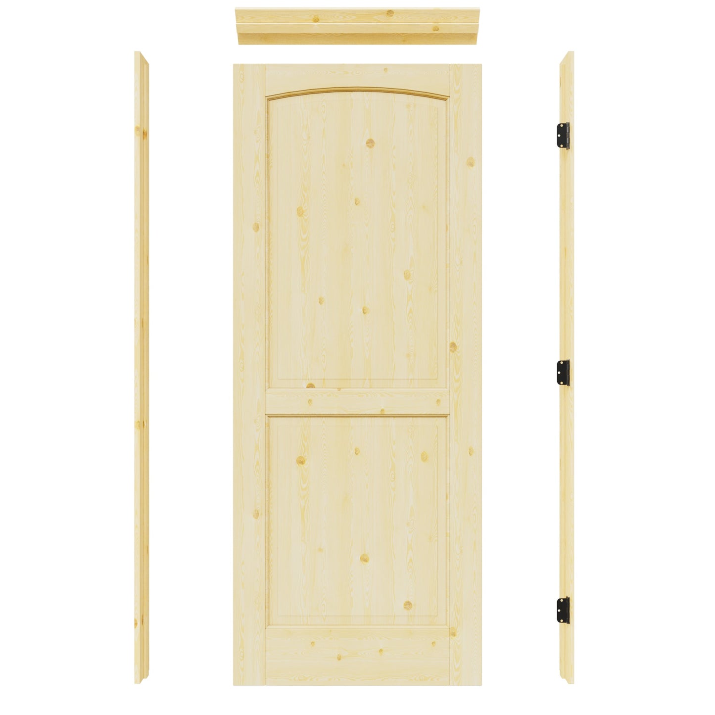 JUJUBON 36-in x 80-in Natural Quickly Assemble Jamb Solid core 2-panel Right hand Textured Unfinished Pine Wood Flat Jamb Single Prehung Interior Door with