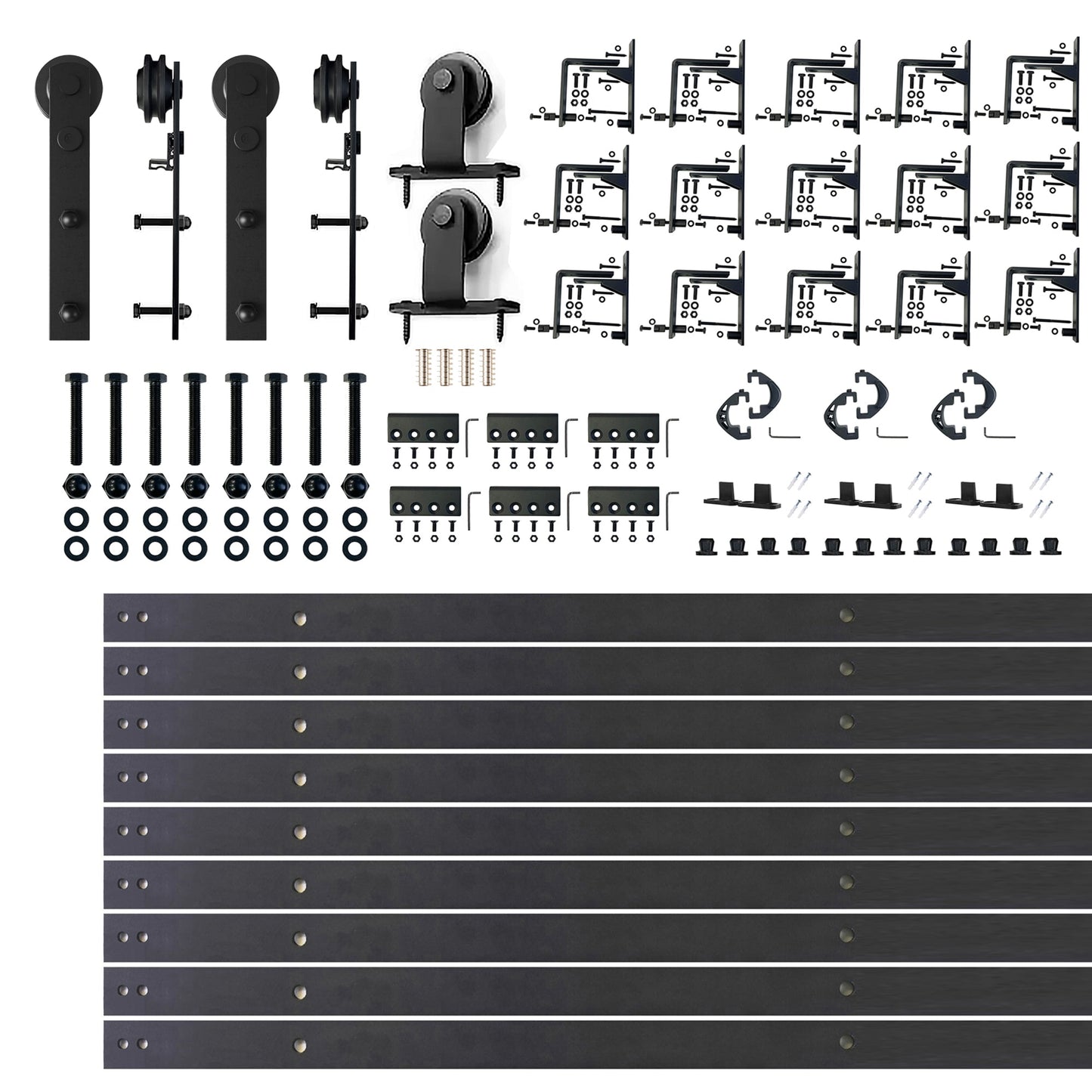 HOMACER 216-in Rustic black Black Indoor J-strap Triple bypass Barn door hardware kit