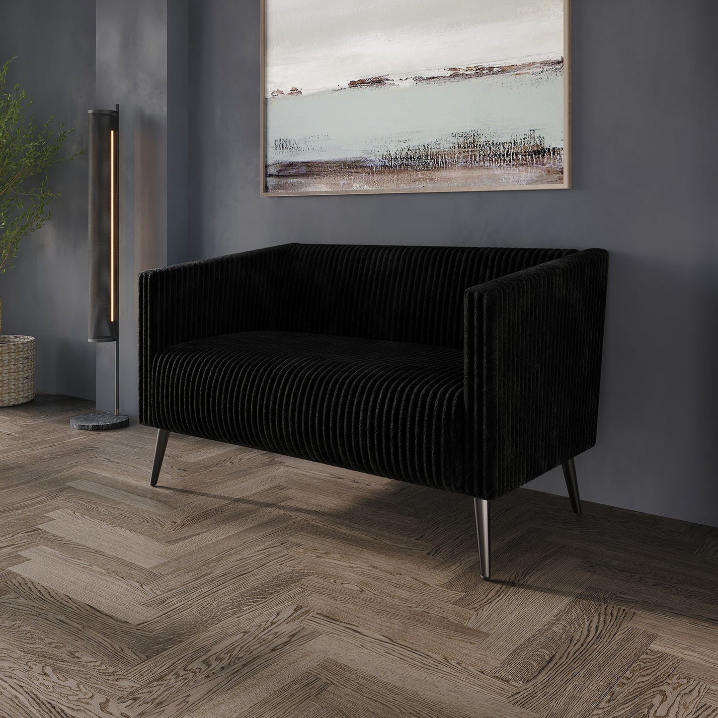 ChaletPosh 51.97-in W Midcentury Black Velvet 2-seater Loveseat