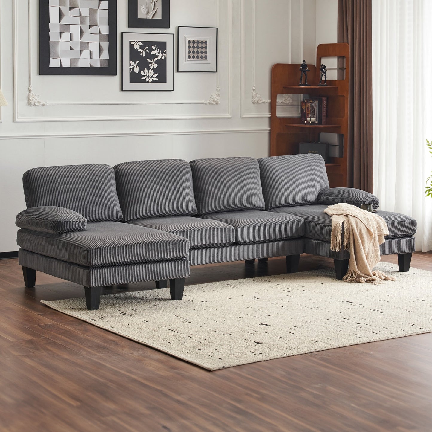 Outopee 111.4-in W Modern Gray Sectional with Slipcover