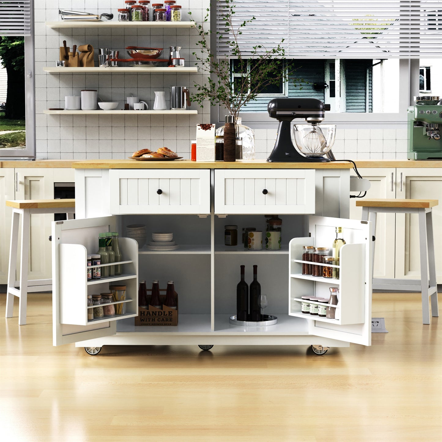 BABOOM White MDF Base with MDF Rolling Kitchen Island ( 29.75-in x 48-in x 36.75-in )