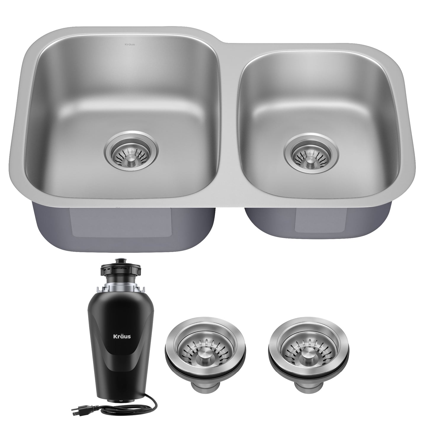Kraus Premier Undermount 32-in x 20.63-in Stainless steel Double offset bowl 18 -Gauge Kitchen Sink