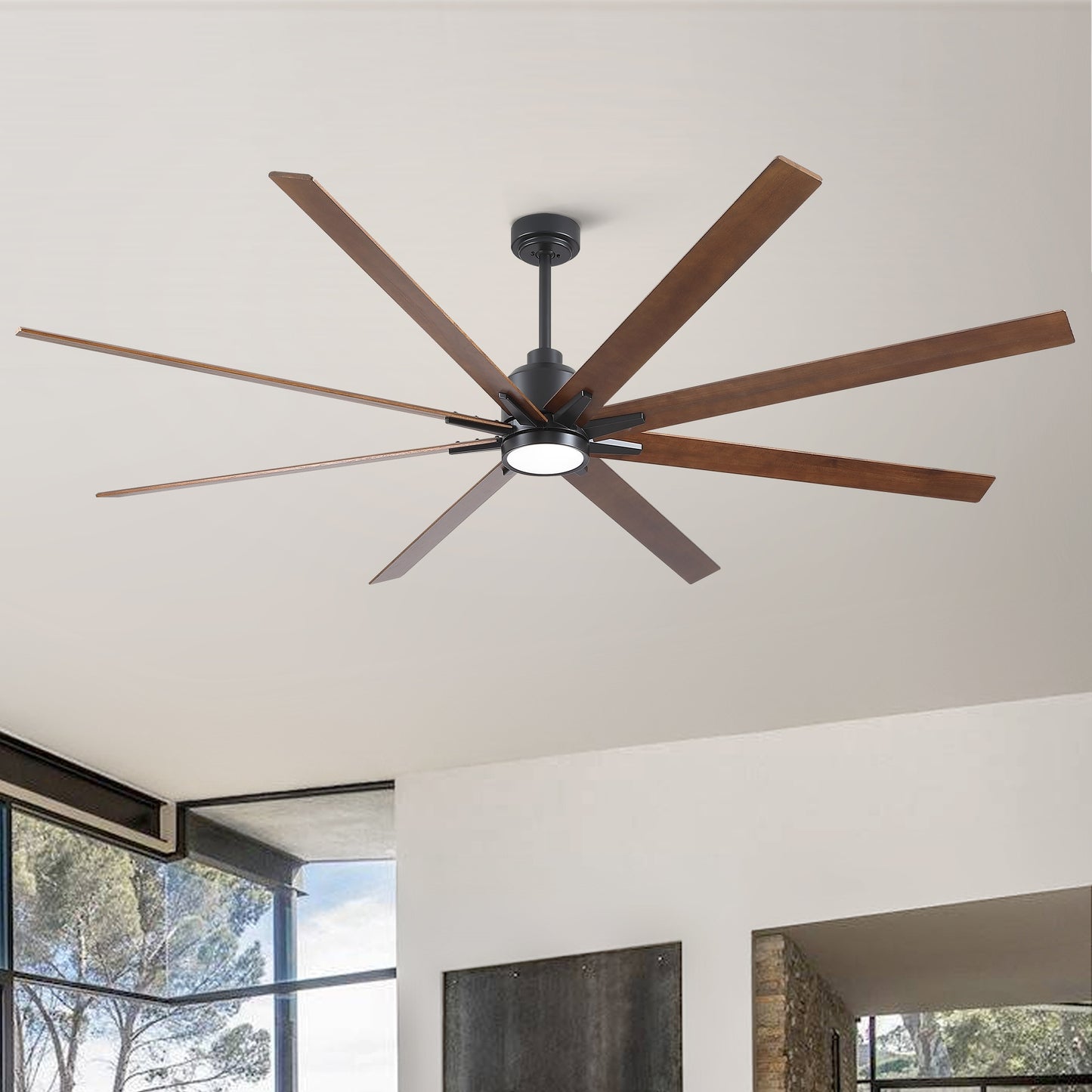 BABOOM Lowe Profile Ceiling Fan 84-in Black with Plywood Blades Color-Changing Integrated LED Ceiling Fan With Light and Remote Included 8 -Blade