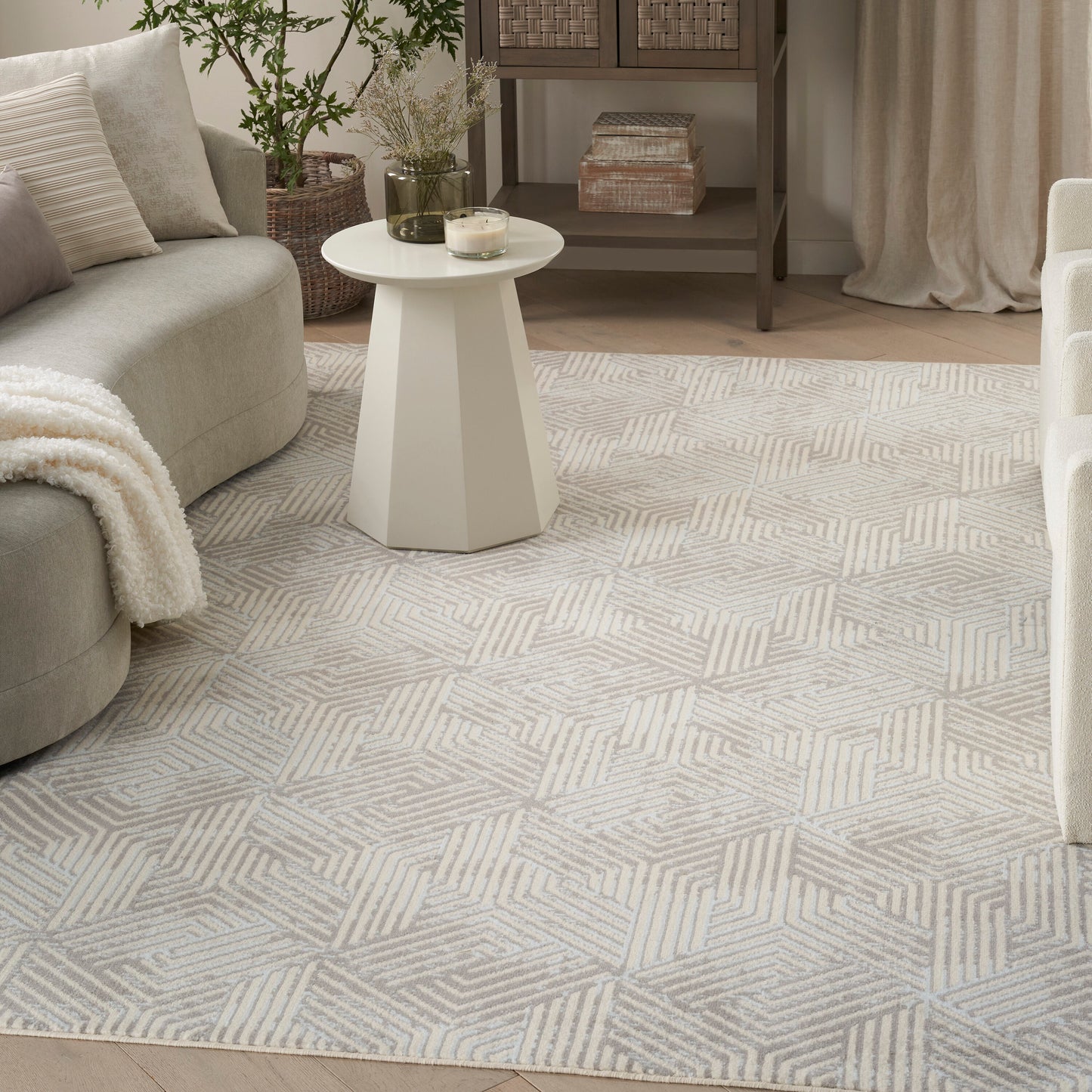 Nourison Home 9 x 12 (ft) Loomed Polypropylene Grey Rectangular Indoor Geometric Professionally Clean Only Area rug