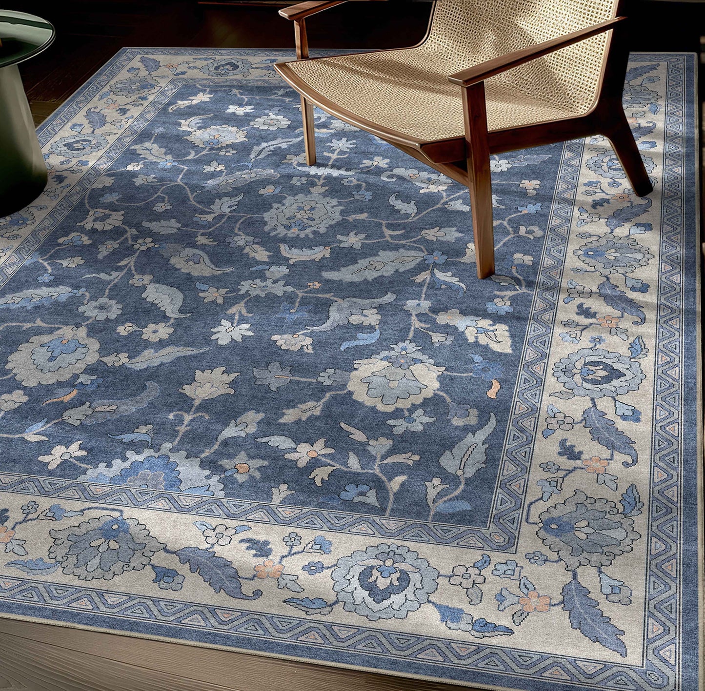 Well Woven Ushak 5 x 7 (ft) Polyester Blue Rectangular Indoor Medallion Vintage Spot Clean Only Pet Friendly Area rug