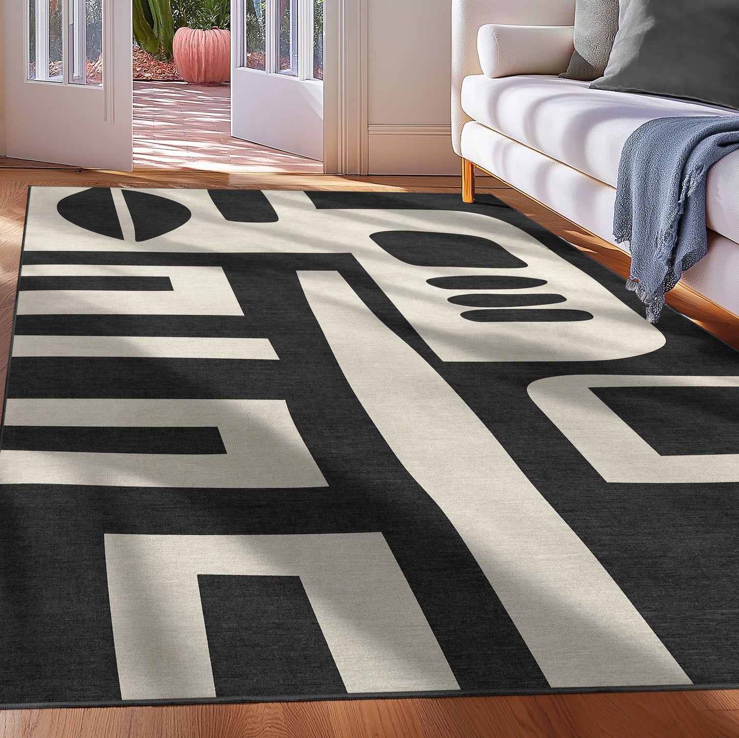 Well Woven Apollo Elemental 5 x 7 (ft) Polyester Beige Black Rectangular Indoor Geometric Global Spot Clean Only Pet Friendly Area rug