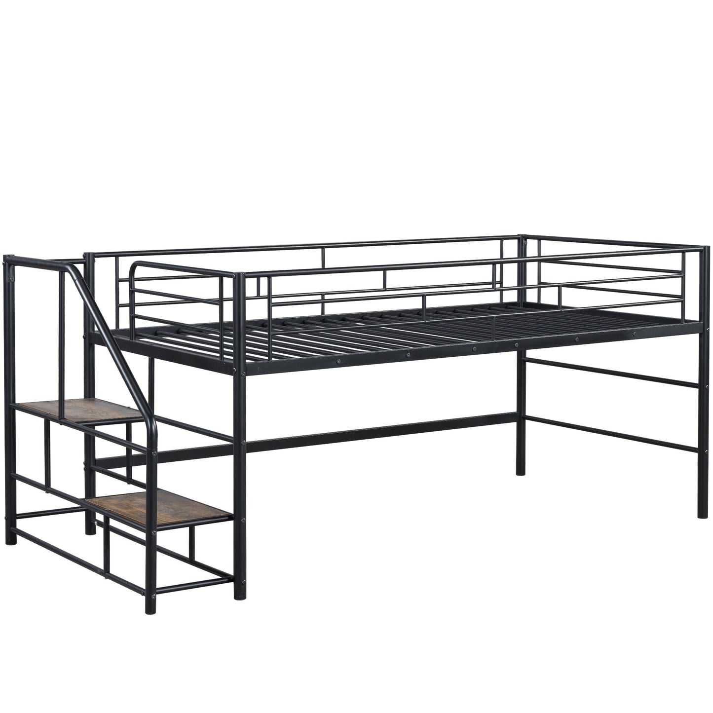 Qualler Twin Black Metal Bed Frame with Headboard