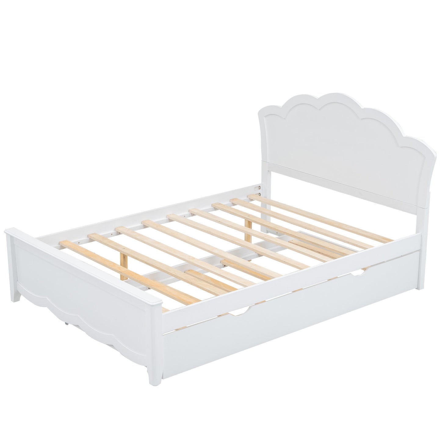 Qualler Full White Wood Platform Bed with Headboard