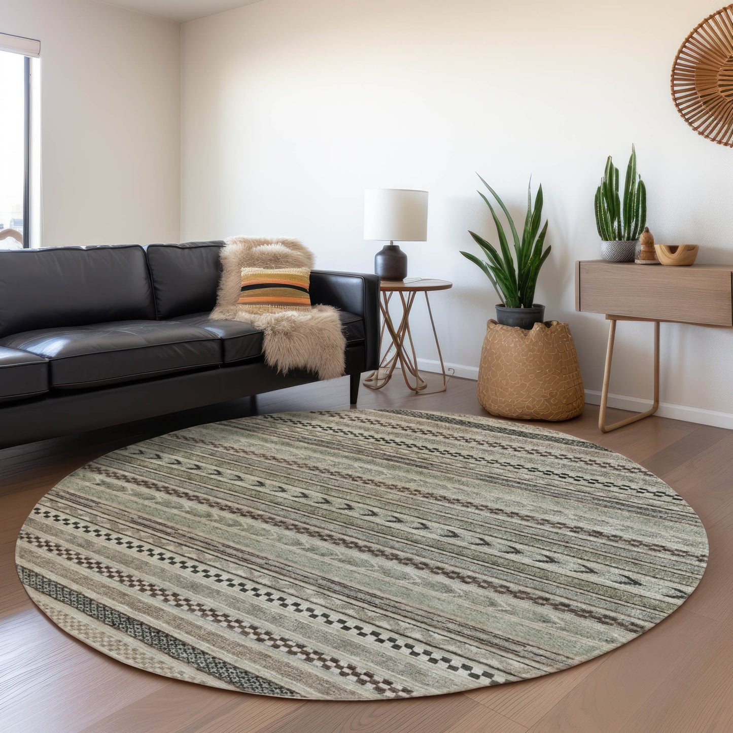 Addison Rugs Chantille ACN1625TP 8 x 8 (ft) Loomed Polyester Taupe Round Indoor/Outdoor Machine washable Pet Friendly Area rug