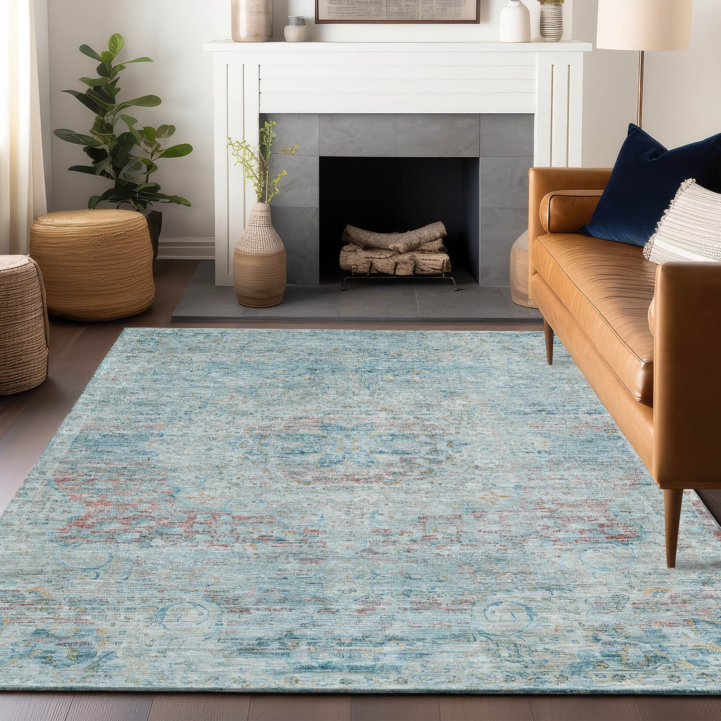 Addison Rugs Chantille ACN1636SK 9 x 12 (ft) Loomed Polyester Sky Rectangular Indoor/Outdoor Machine washable Pet Friendly Area rug