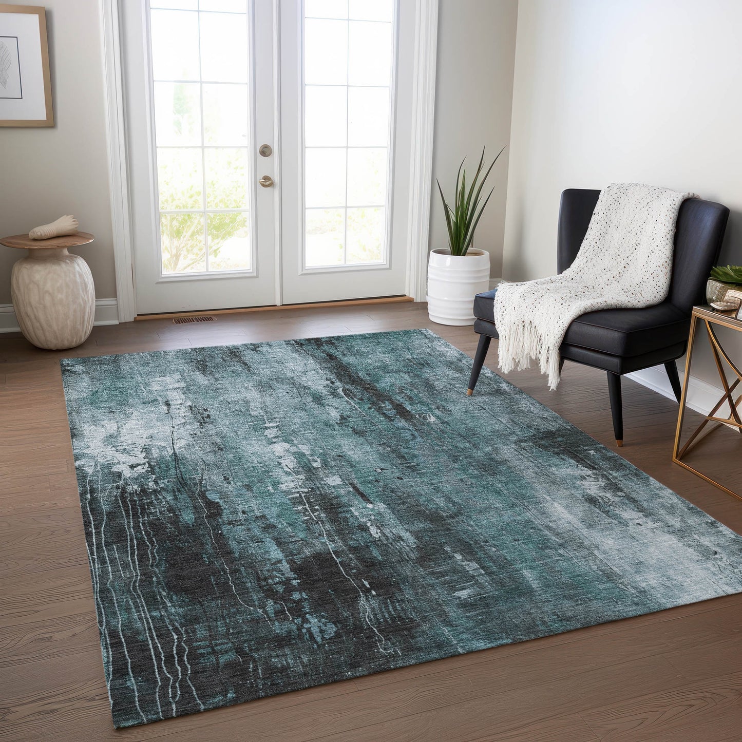 Addison Rugs Chantille ACN1683TE 9 x 12 (ft) Loomed Polyester Teal Rectangular Indoor/Outdoor Machine washable Pet Friendly Area rug