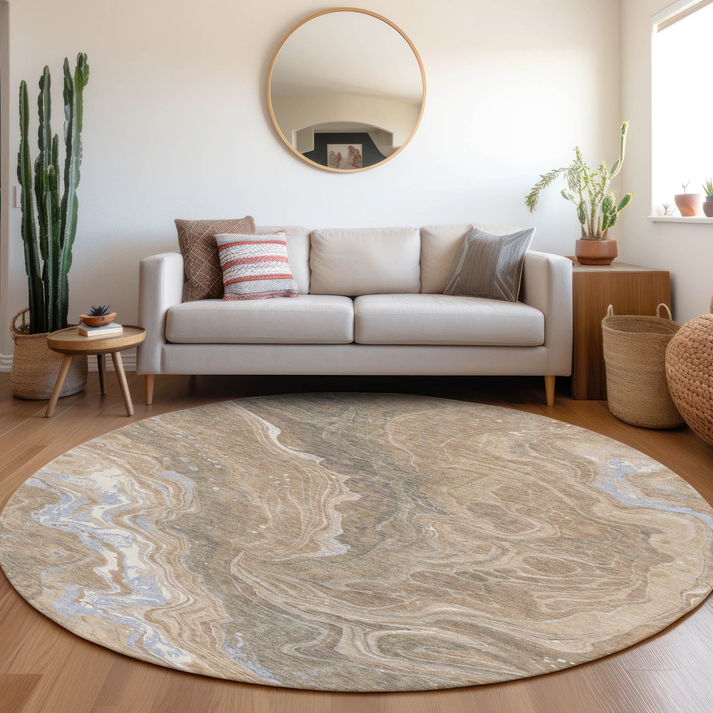 Addison Rugs Chantille ACN1701TP 8 x 8 (ft) Loomed Polyester Taupe Round Indoor/Outdoor Machine washable Pet Friendly Area rug