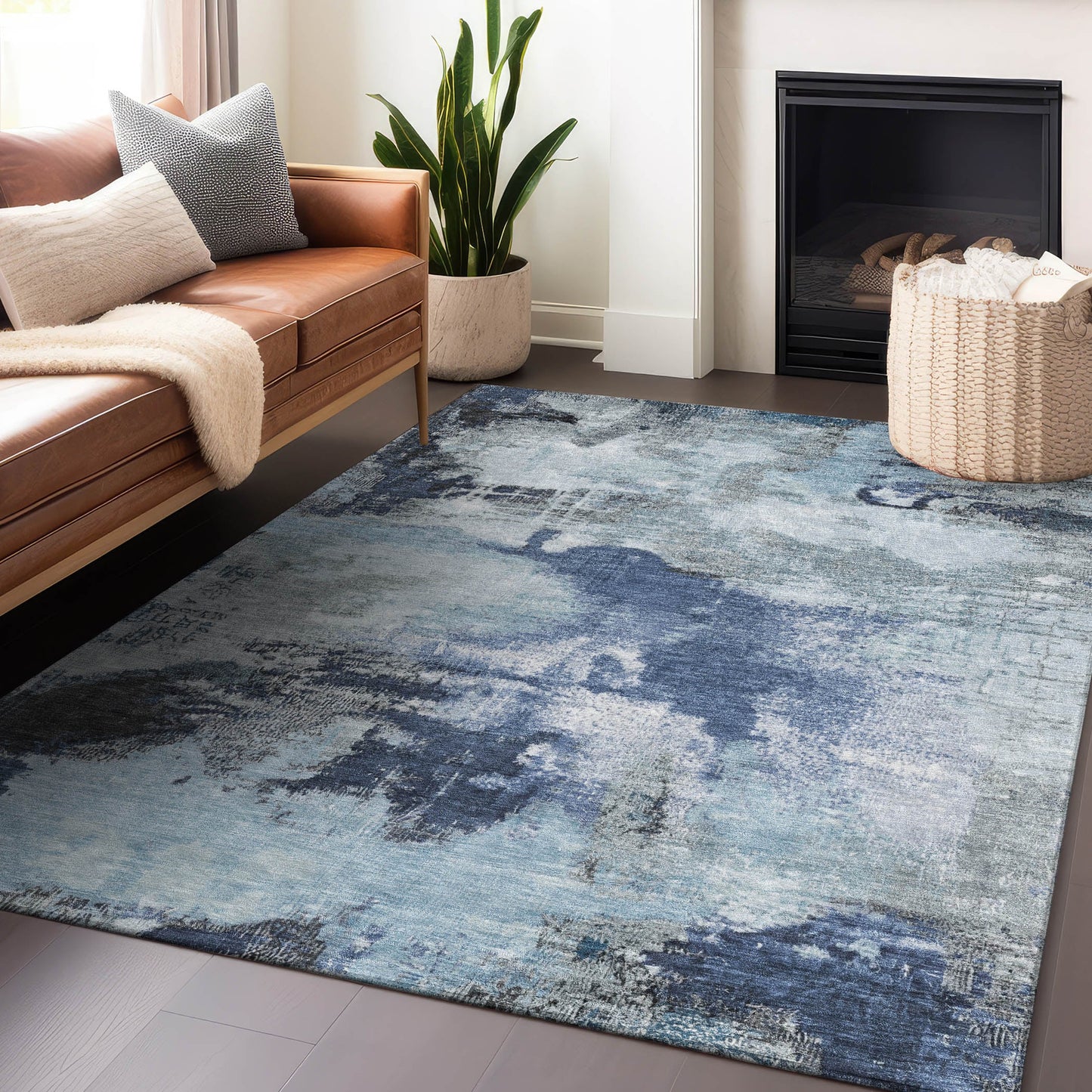 Addison Rugs Chantille ACN1738BU 8 x 10 (ft) Loomed Polyester Blue Rectangular Indoor/Outdoor Machine washable Pet Friendly Area rug