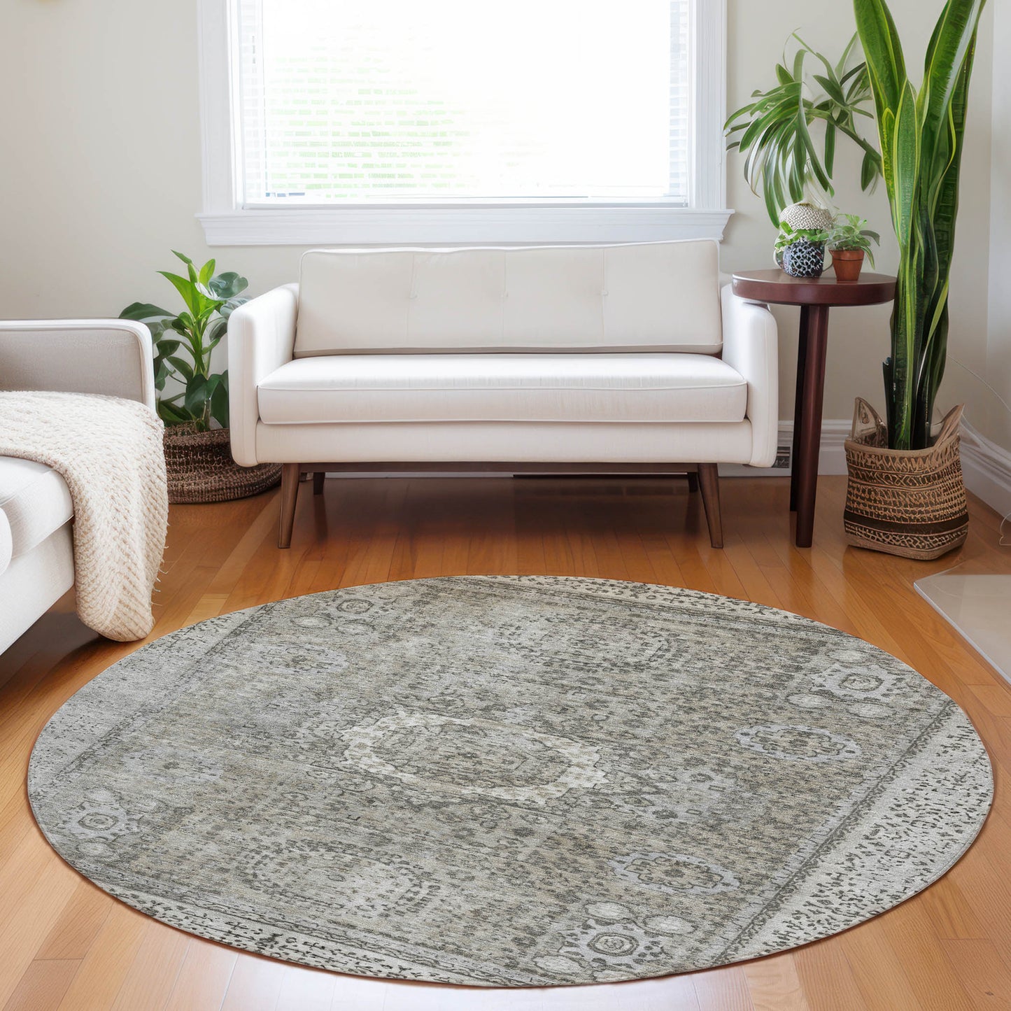 Addison Rugs Chantille ACN1740PW 8 x 8 (ft) Loomed Polyester Pewter Round Indoor/Outdoor Machine washable Pet Friendly Area rug
