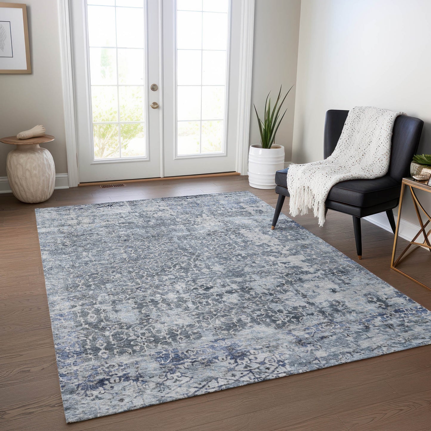 Addison Rugs Chantille ACN1752DN 9 x 12 (ft) Loomed Polyester Denim Rectangular Indoor/Outdoor Machine washable Pet Friendly Area rug