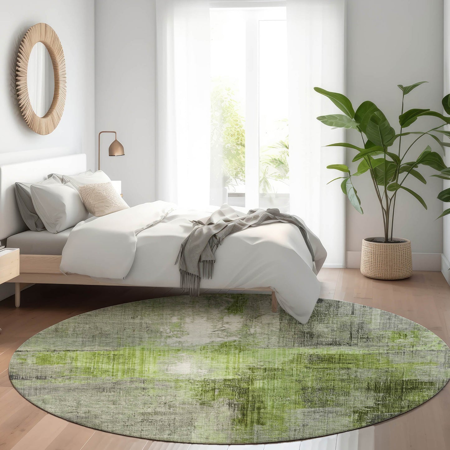 Addison Rugs Chantille ACN1759FE 8 x 8 (ft) Loomed Polyester Fern Round Indoor/Outdoor Machine washable Pet Friendly Area rug