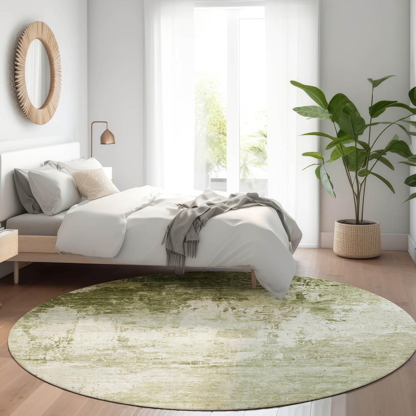 Addison Rugs Chantille ACN1766SA 8 x 8 (ft) Loomed Polyester Sage Round Indoor/Outdoor Machine washable Pet Friendly Area rug