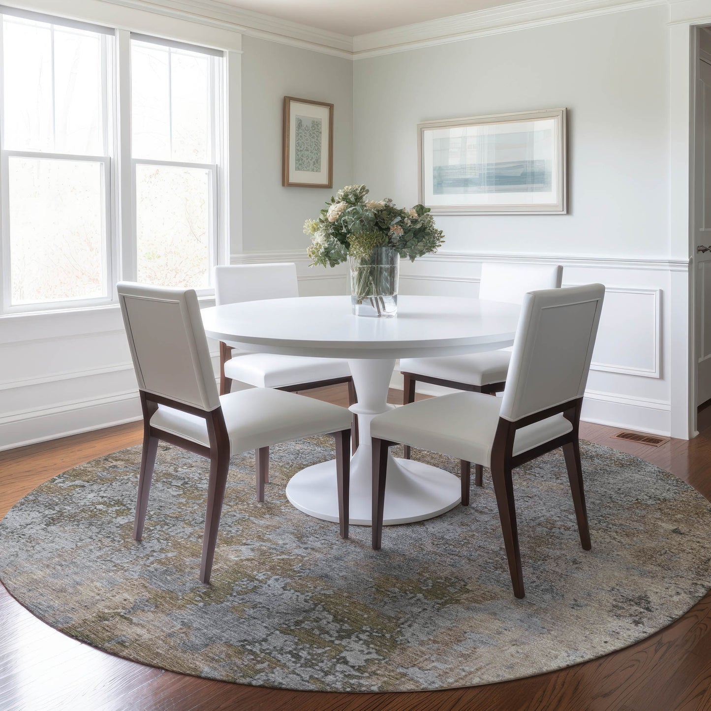 Addison Rugs Chantille ACN1789TP 8 x 8 (ft) Loomed Polyester Taupe Round Indoor/Outdoor Machine washable Pet Friendly Area rug