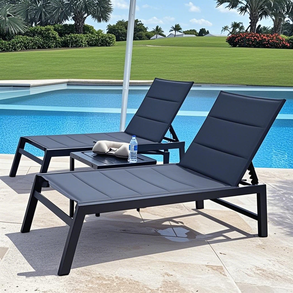 PURPLE LEAF Chaise lounge Set of 2 Standard/Sponge Aluminum Frame Stationary Chaise Lounge Chair with Gray Cushioned Seat