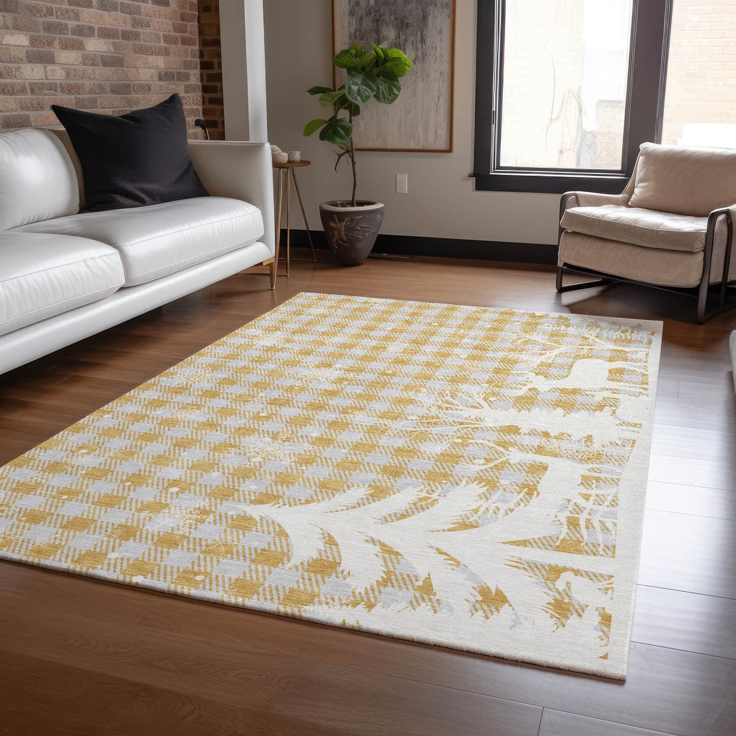 Addison Rugs Chantille ACN1824GO 9 x 12 (ft) Loomed Polyester Gold Rectangular Indoor/Outdoor Machine washable Pet Friendly Area rug