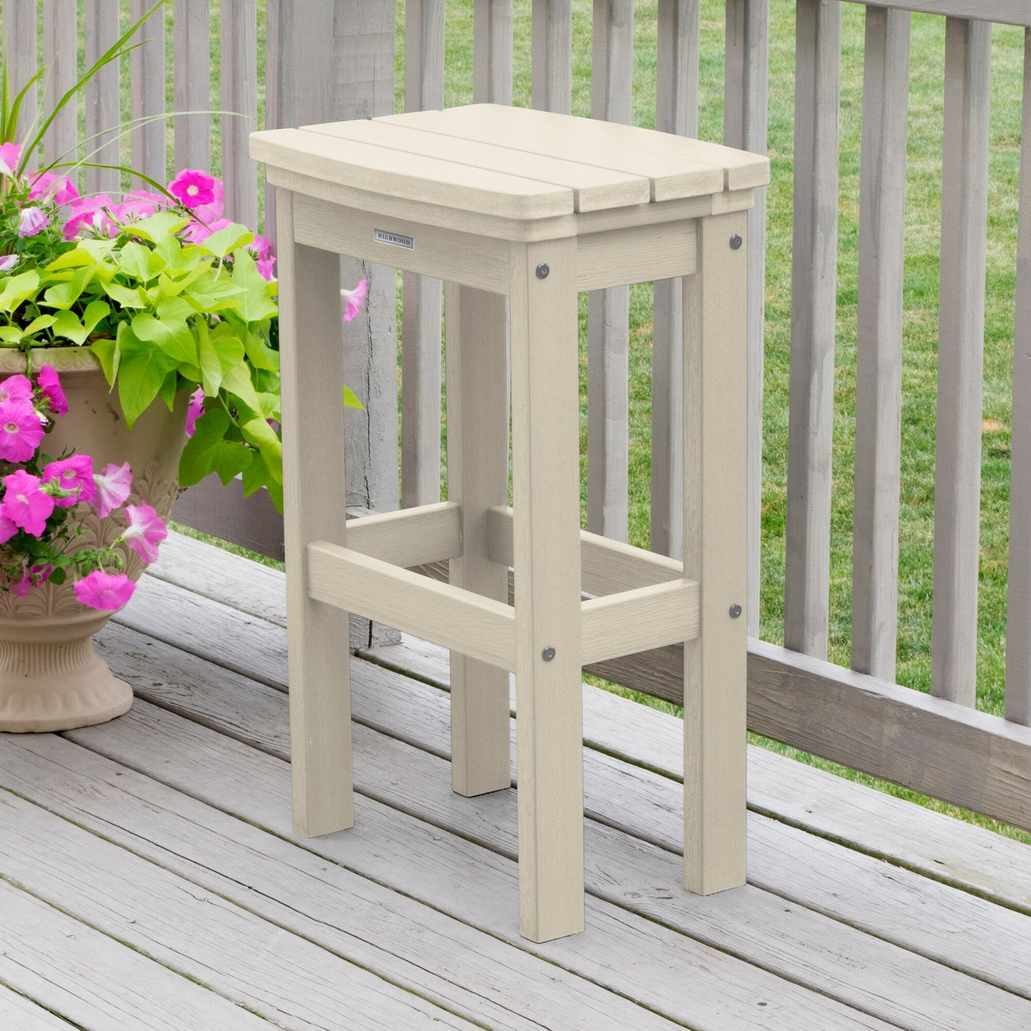 highwood The Lehigh Whitewash Poly-lumber Frame Stationary Bar Stool Chair with Slat Seat