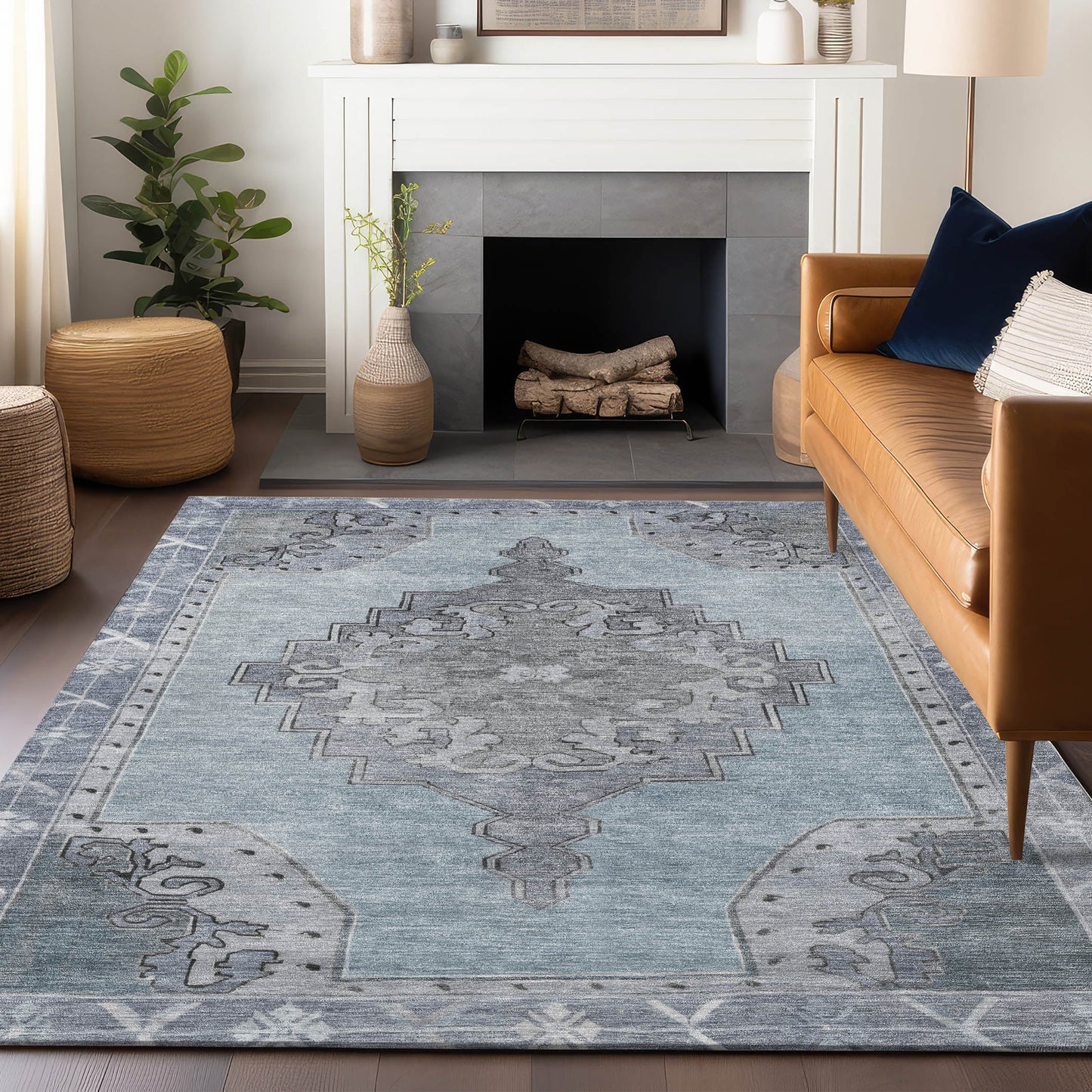 Addison Rugs Chantille ACN1731SK 9 x 12 (ft) Loomed Polyester Sky Rectangular Indoor/Outdoor Machine washable Pet Friendly Area rug