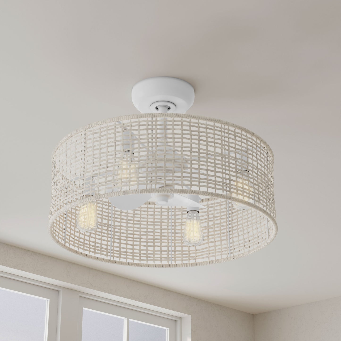 Progress Lighting Belva 25.25-in Cottage White with Cottage White Blades Covered Outdoor Fandelier Ceiling Fan With Light 3 -Blade